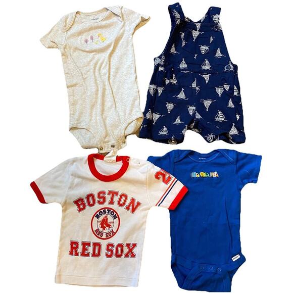 LotOf4 Baby Boys Bodysuit Romper 3-6-12M Mixed Brands Beach Sailboat Sport Cute - Picture 1 of 7